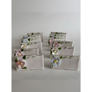 Vintage Shafford Porcelain Flower Name Place Card Set Of 24